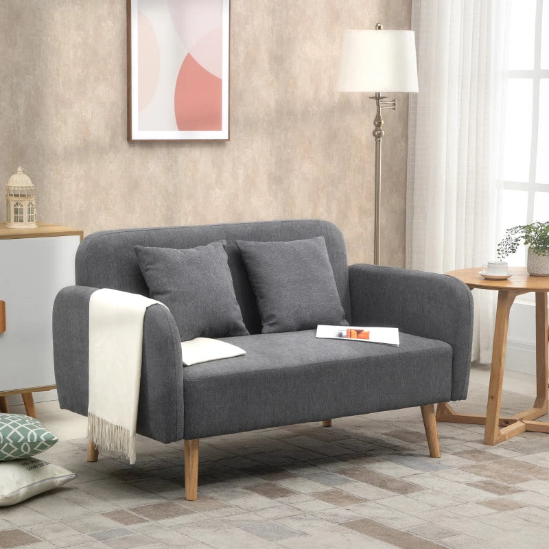 Modern Grey 2 Seater Loveseat Sofa with Pillows and Armrests for Living Room, Bedroom or Home Office