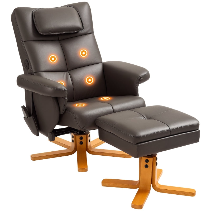 Brown Faux Leather Massage Recliner Chair with Storage Ottoman for Ultimate Comfort and Relaxation