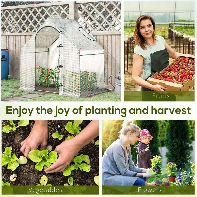 White Portable Walk-In Greenhouse with Roll-Up Door, Steel Frame - 180 x 100 x 168cm