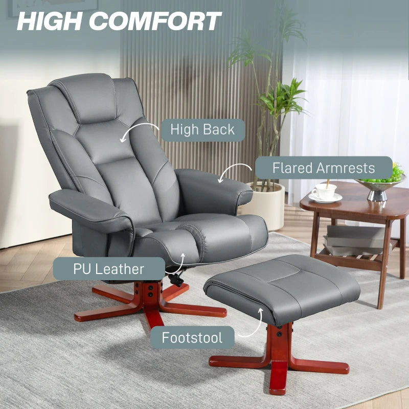 Grey Faux Leather Manual Recliner and Footstool Set for Ultimate Comfort and Relaxation