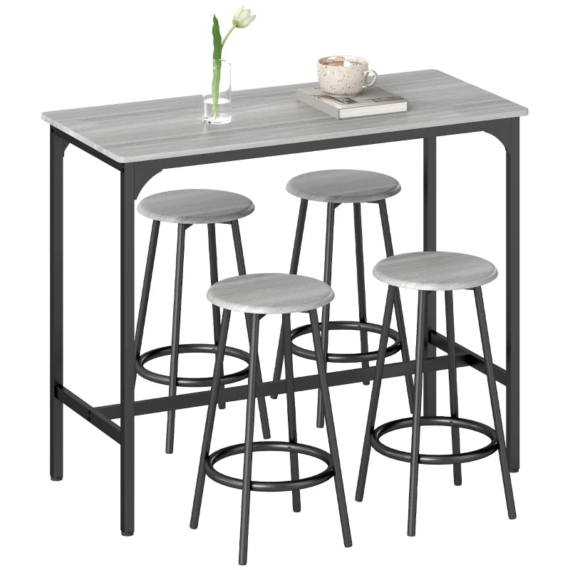 Five Piece Industrial Style Bar Table Set Grey and Black
