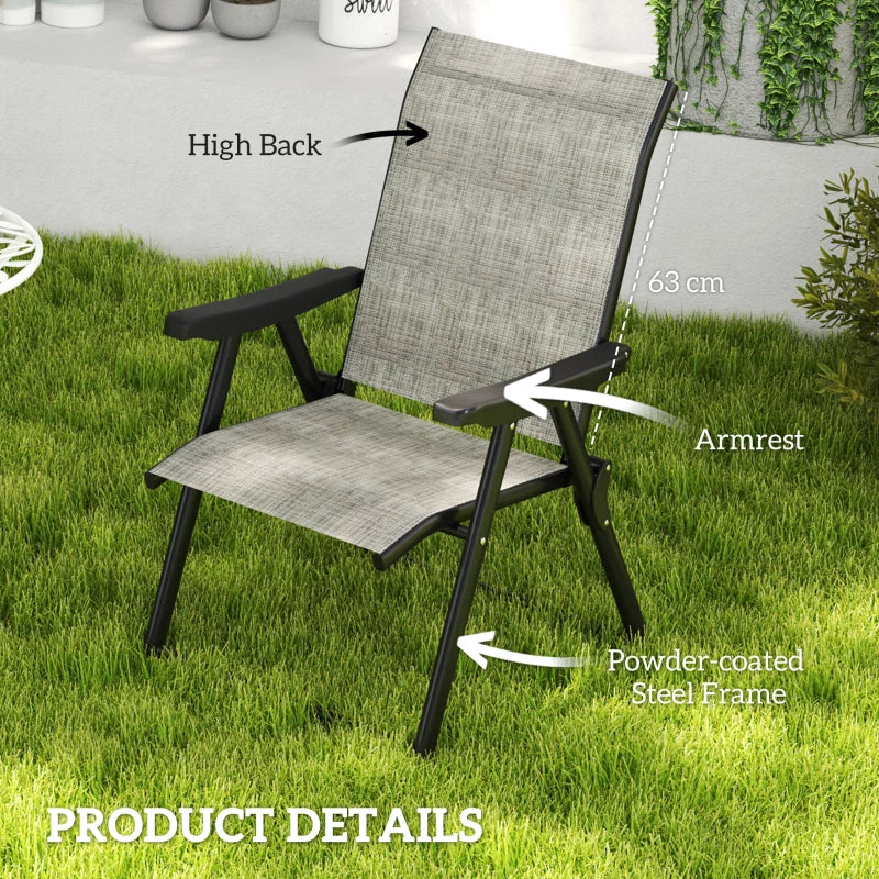Set of Two Black and Grey Folding Outdoor Chairs - Compact Size for Easy Storage