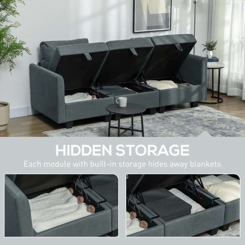 Dark Grey 'L' Shape Modular Storage Sofa for Stylish Living Room Organisation