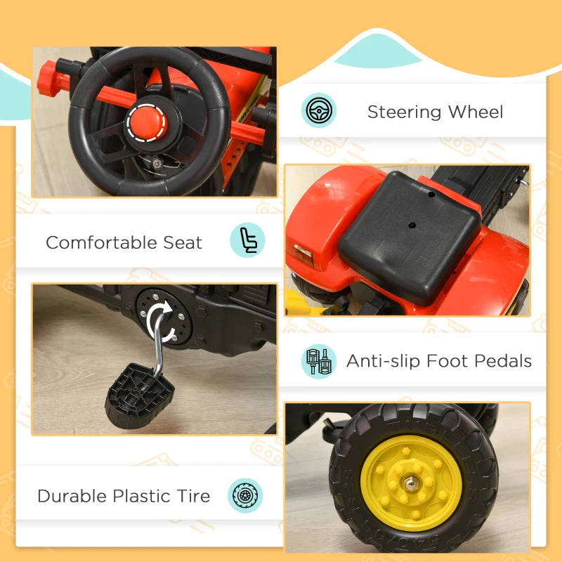 Kids Pedal Go Kart Excavator Toy Car with Moving Bucket & Steering Wheel - Ride On Digger for Ages 3-6