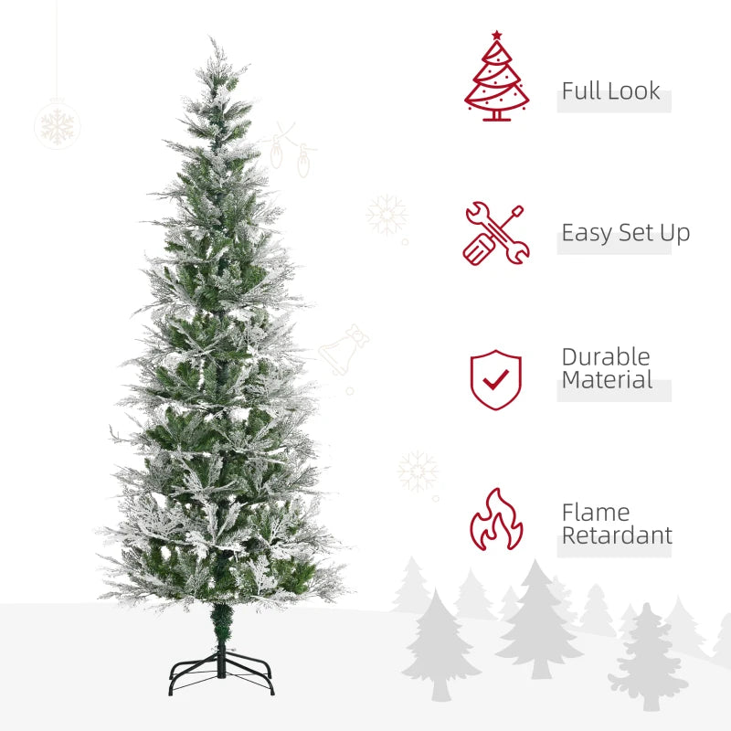 7 Ft Snow Flocked Artificial Christmas Tree with Realistic Cypress Branches, Auto Open, Lush Green Holiday Decor