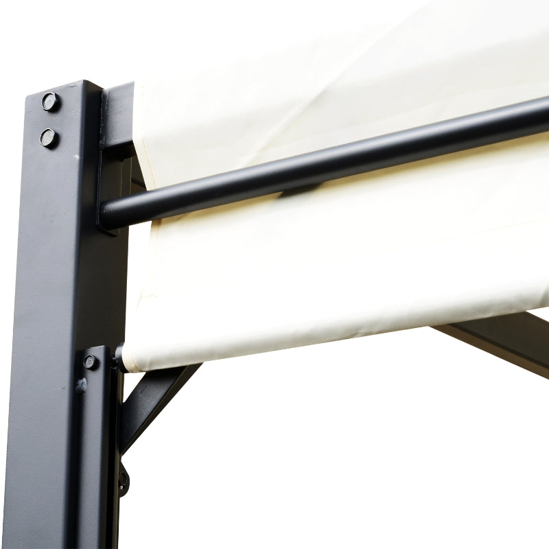 3x3m Metal Pergola with Sliding Canopy Roof – Heavy-Duty Garden Gazebo Party Tent Sun Shelter in Cream White & Black