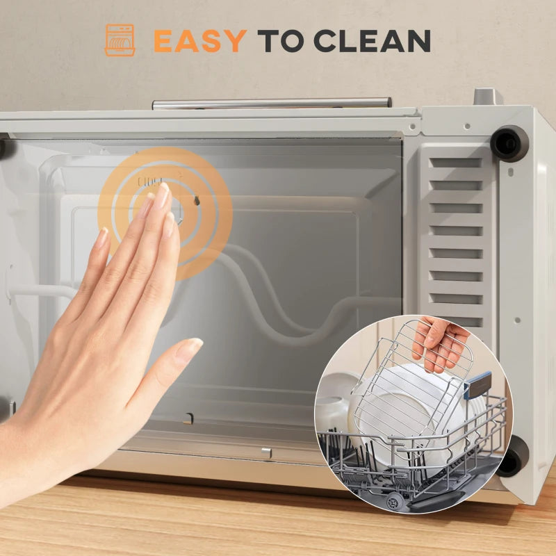 Compact 9L Mini Oven & Electric Grill - Adjustable Temp, Timer, Dishwasher Safe Tray, 750W, Cream Color - Perfect for Small Spaces