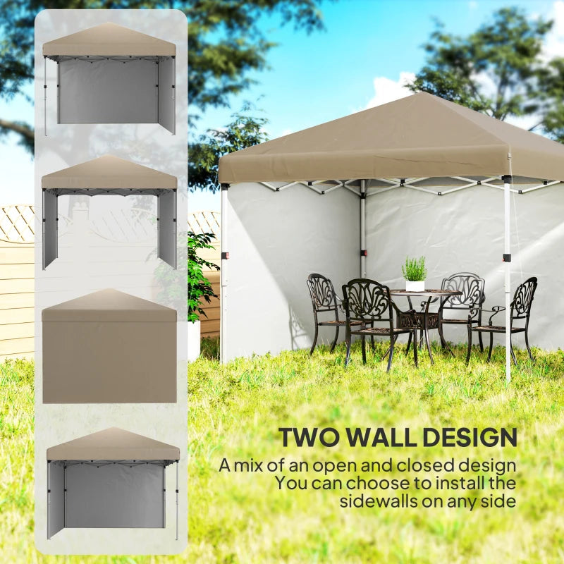 3x3m Khaki Pop Up Gazebo with UPF 30+, 2 Sidewalls, Leg Weight Bags & Wheeled Bag - Height Adjustable Party Tent for Garden & Patio