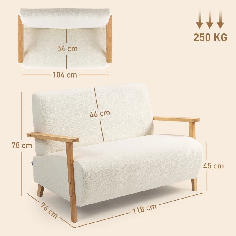 Cream White Small Sherpa Fabric 2 Seater Sofa Settee for Compact Living Spaces