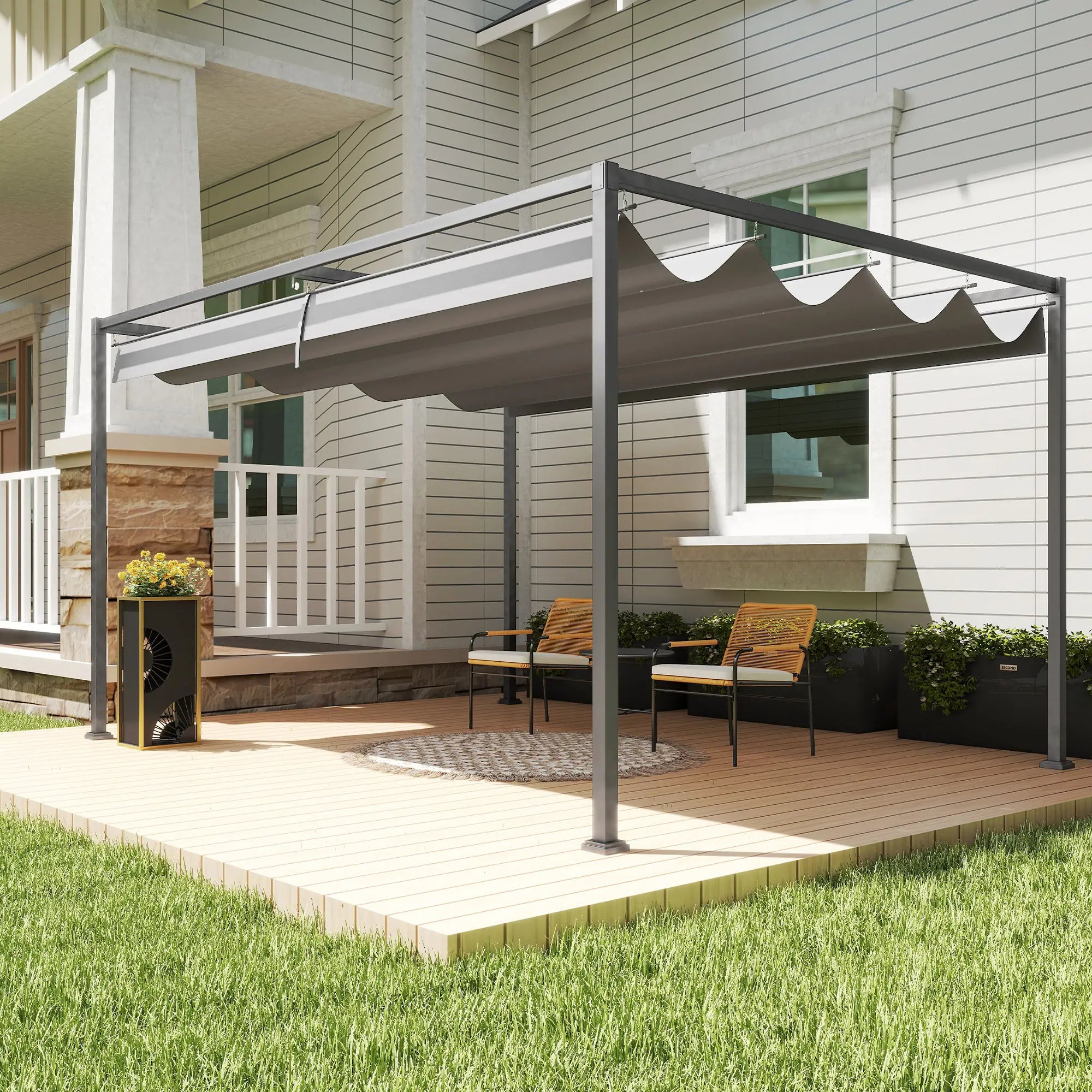 4m x 3m Dark Grey Metal Rectangular Pergola