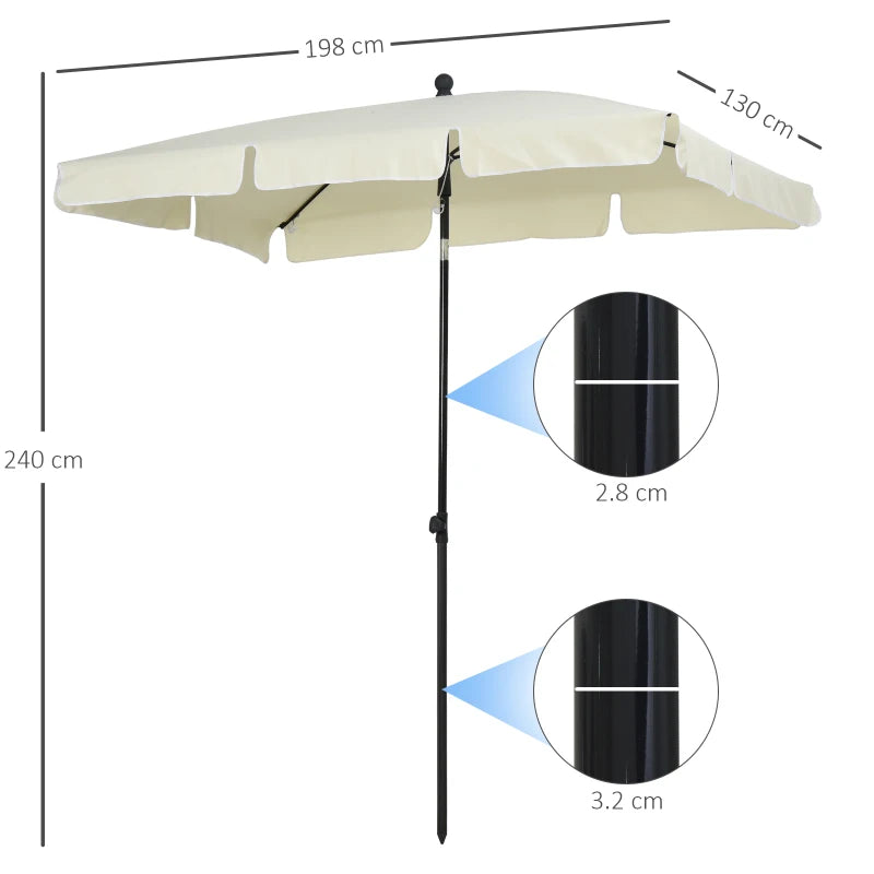 Cream White Rectangular Garden Parasol with Ruffles & Tilting Canopy