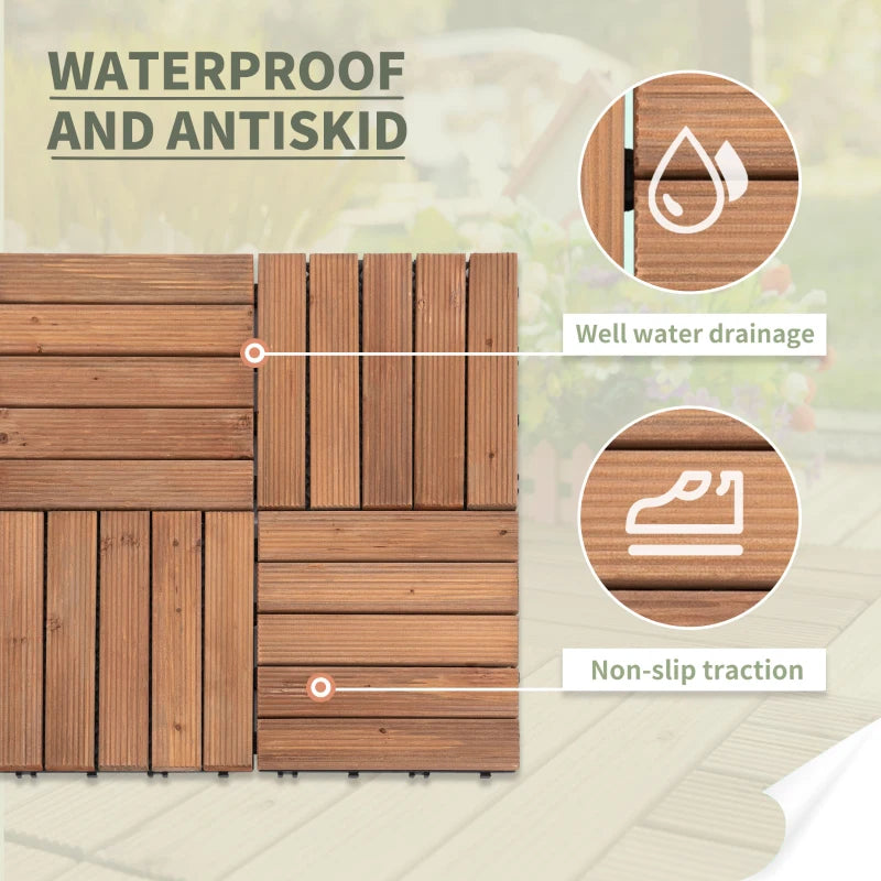 Brown Wooden Interlocking Decking Tiles (27 Tiles)