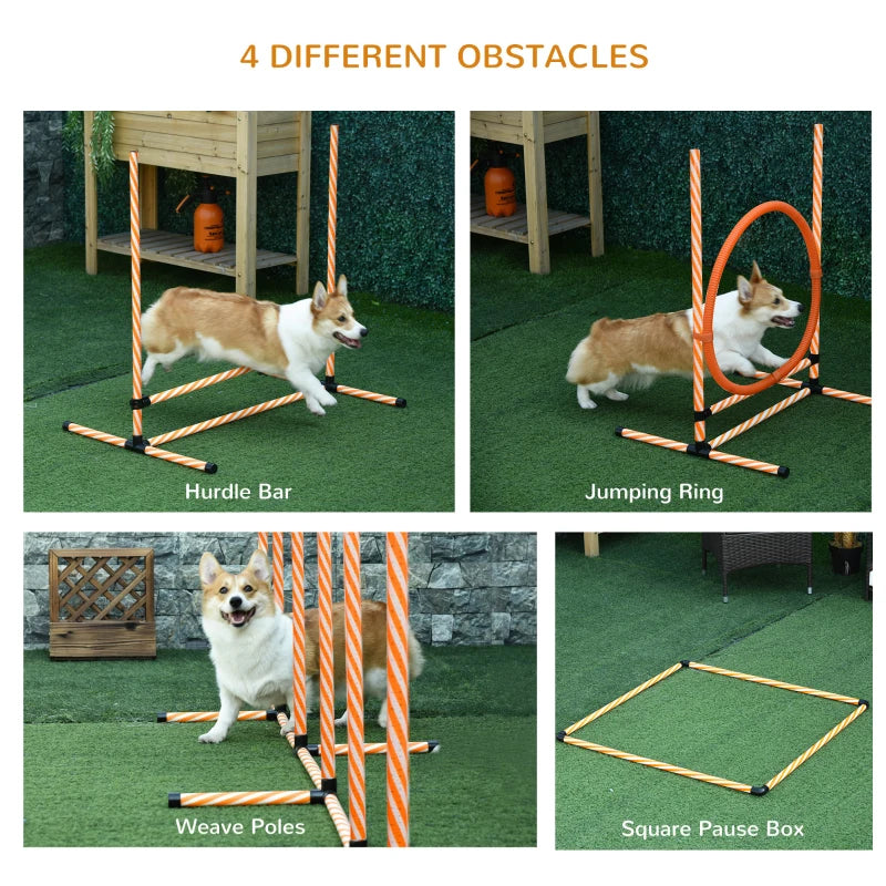 Dog Agility Training Set - Adjustable Jump Hurdles, Weave Poles, Pause Box & Carry Bag for Pet Exercise