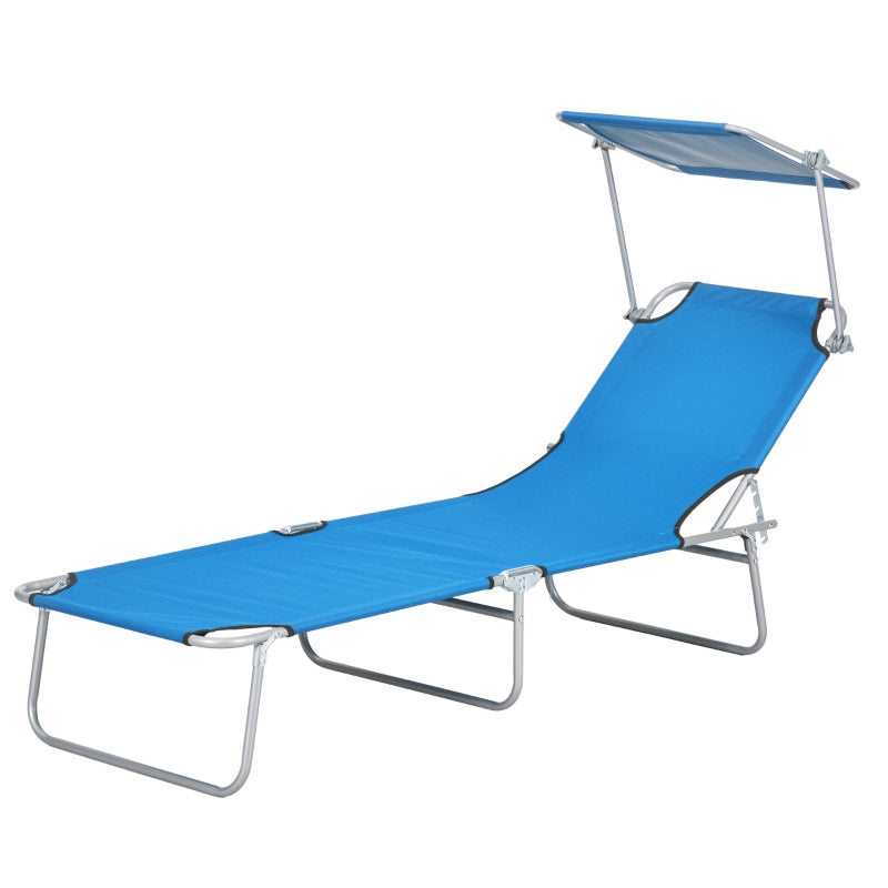 Adjustable Bright Blue Sun Lounger with Face Canopy - Outdoor Relaxation Chair
