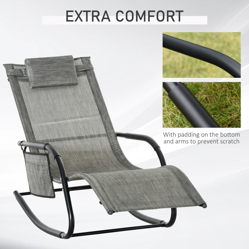Dark Grey Outdoor Rocking Chair Set with Mesh Fabric and Storage Bag