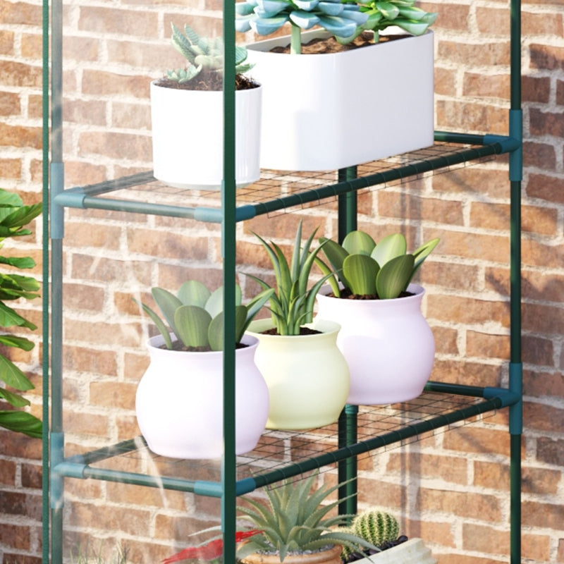 4-Tier Green Walk-in Greenhouse with Roll-up Door, Steel Frame, 143x73x195cm