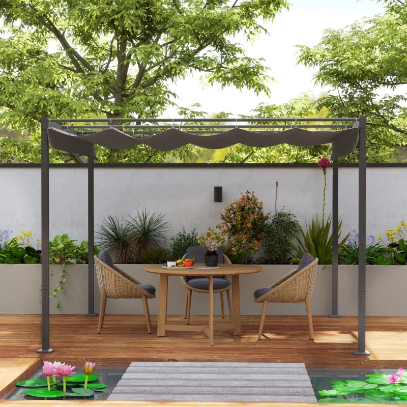 Grey Retractable Roof Garden Pergola with Sun Shade Canopy