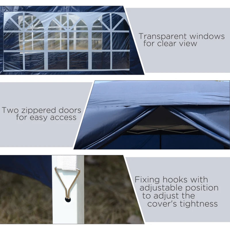 Blue 3x3m Pop Up Garden Gazebo with Sidewalls and Windows