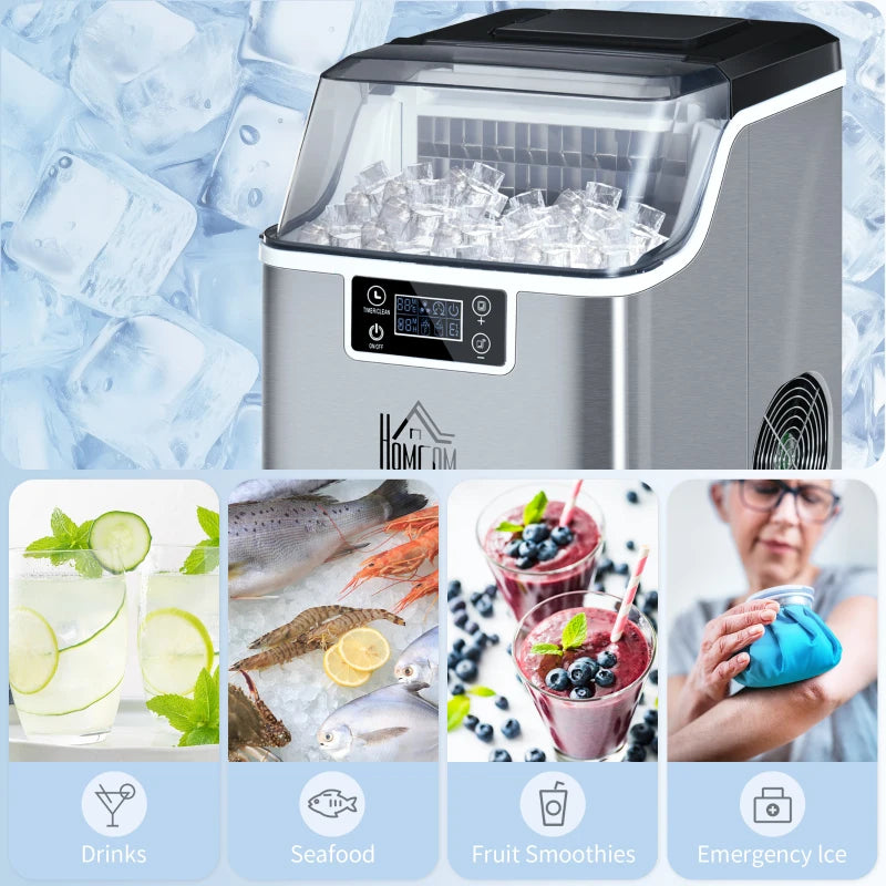 3.2L Compact Ice Maker with LCD Display & Accessories - Sleek Silver-Tone Portable Ice Machine for Home & Parties