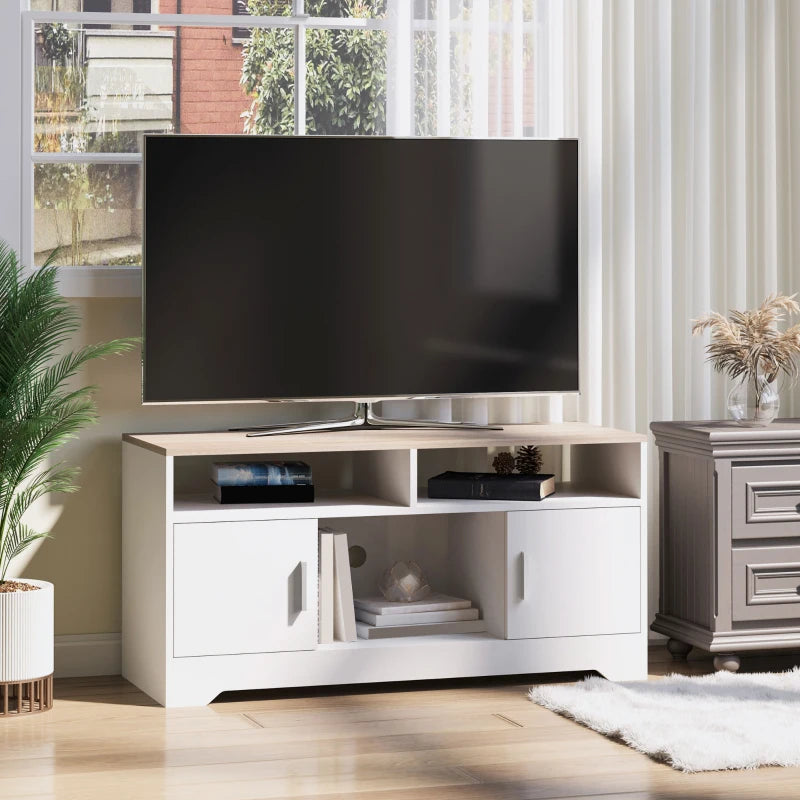 Modern TV Stand Cabinet for 50 Inch TV with Storage Open Shelves and Cable Management for Living Room Bedroom White