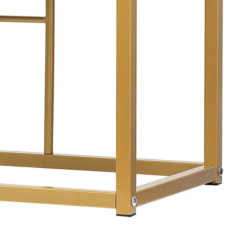 Modern Gold Dining Table Set with 4 Small & 2 Large Stools, Steel Frame, 140x70x76 cm, 120 kg Capacity