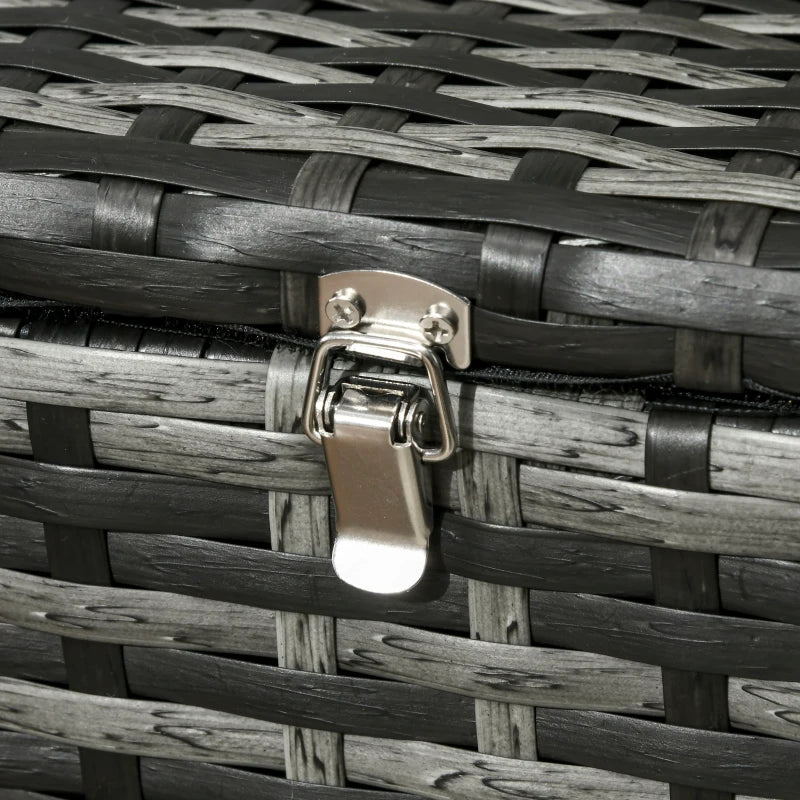 6 Pieces Grey Rattan Garden Furniture Set - 7 Seater Wicker Outdoor Sofa Set with Storage Tea Table & Side Table, Cushions Included