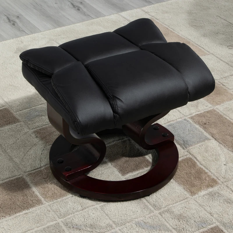 Faux Leather Recliner Chair with Footstool - Swivel Armchair with Adjustable Backrest and Solid Wood Base in Black