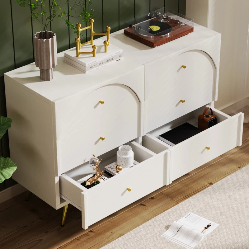 Height Adjustable Kitchen Cupboard with 6 Drawers - Stylish White Cabinet, Wood & Metal, 120x40x85 cm for Optimal Storage