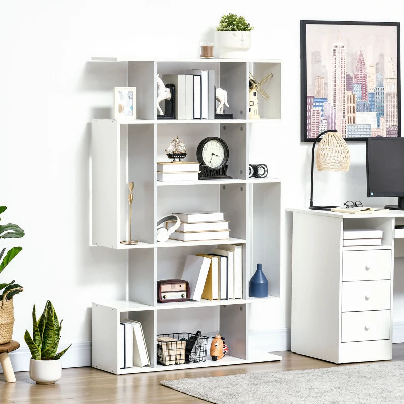 Modern 5-Tier Bookshelf - 13 Open Shelves Freestanding Bookcase for Home Office & Study - Stylish White Storage Solution