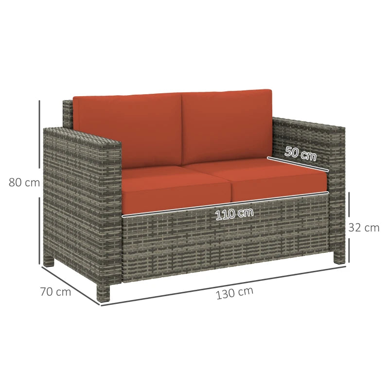 Stylish Rattan 2 Seater Sofa with Soft Cushions for Outdoor Patio Furniture Grey