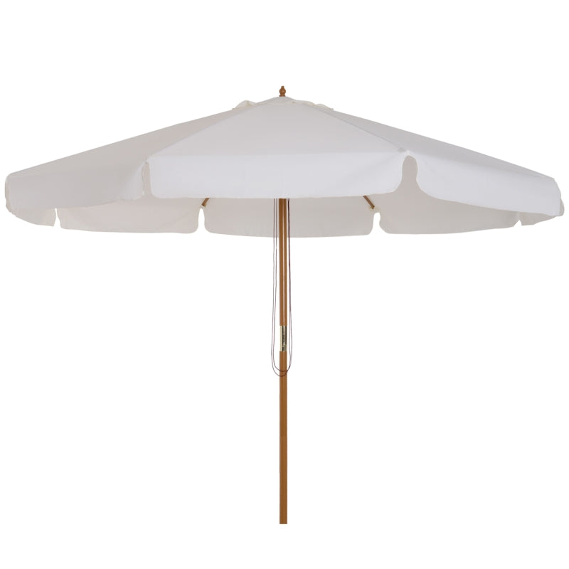 3.3m Cream White Garden Parasol Umbrella - Outdoor Sun Shade Canopy with 8 Bamboo Ribs and Wooden Pole
