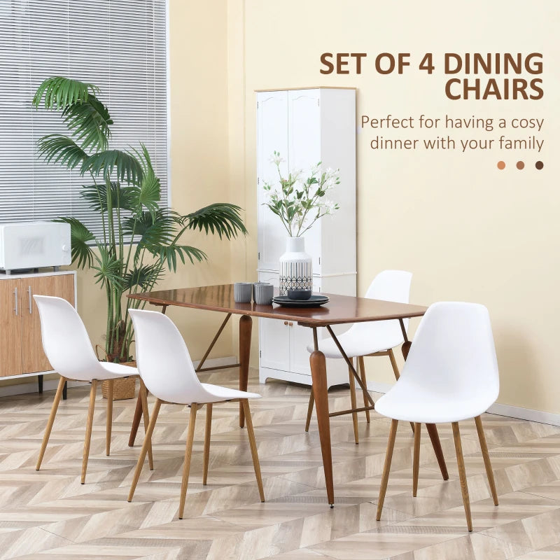 Modern Dining Chairs Set of 4 - Stylish Kitchen Chairs with Backrest & Steel Legs for Dining Room & Living Room - White