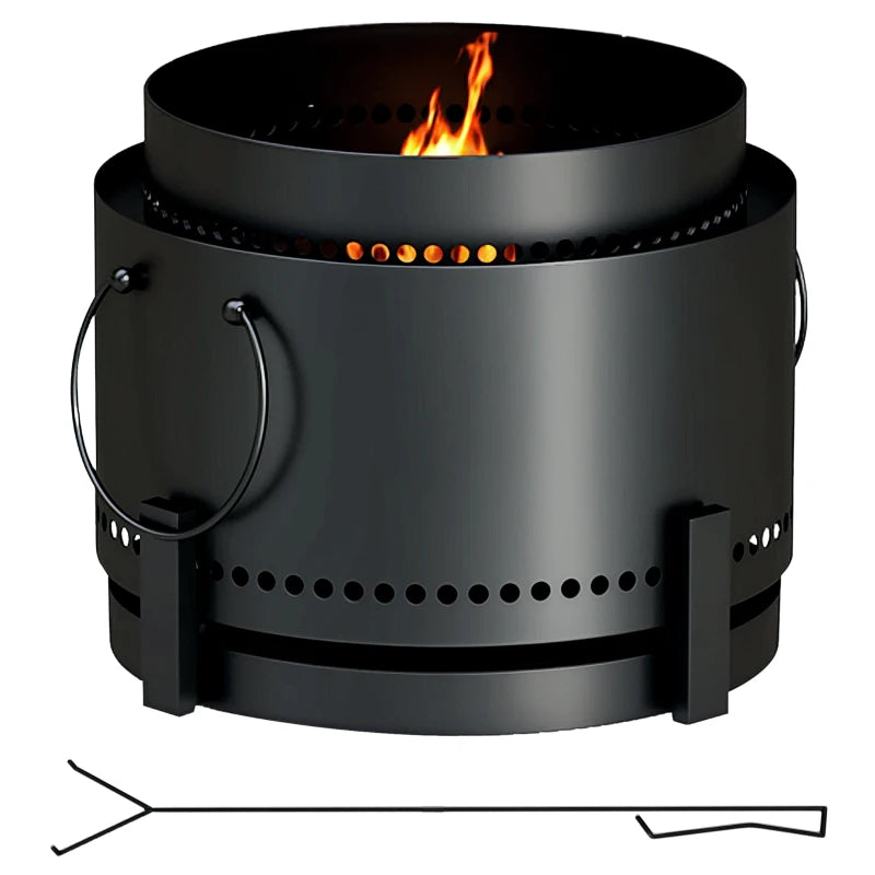 Portable Smokeless Fire Pit with Ash Catcher - 37cm Metal Wood Burning Firepit for Garden, Camping & Bonfire Parties - Black