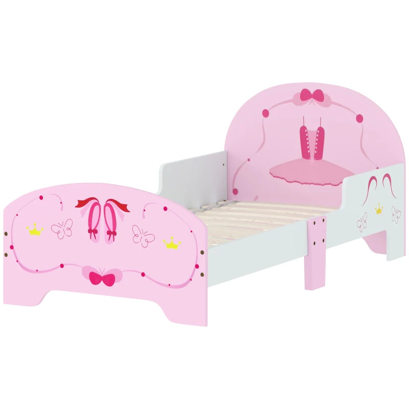 Ballet Theme Toddler Bed Frame with Safety Rails - Pink, Perfect for Ages 3-6, Stylish & Safe Sleep Solution