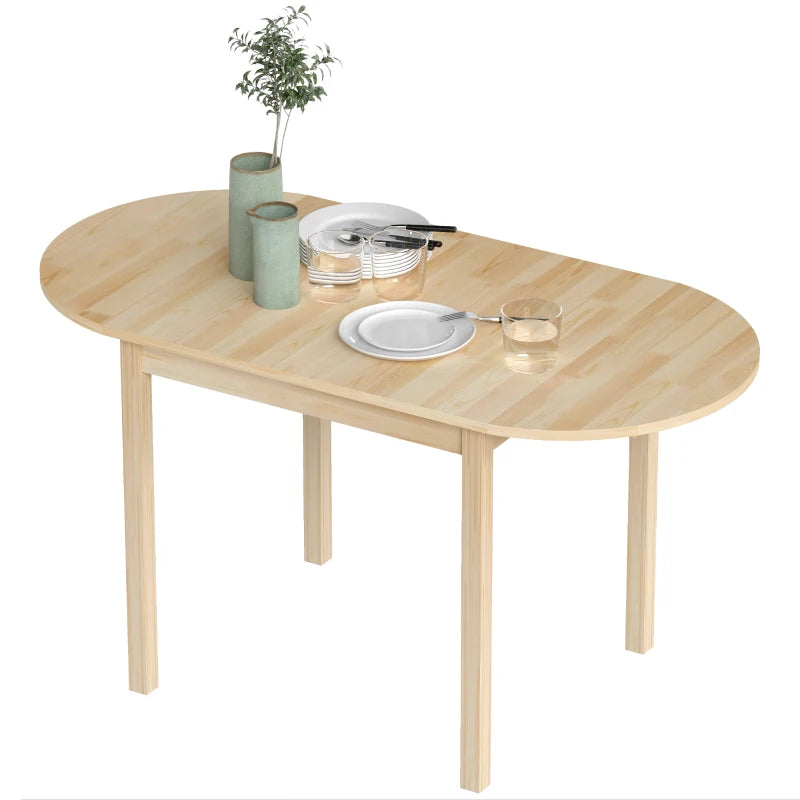 4-6 Person Wooden Drop-Leaf Dining Table - Natural Finish, Space-Saving Design for Small Homes & Apartments