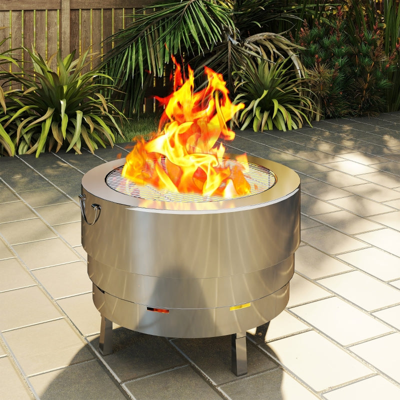 Stainless Steel Wood-Burning Fire Pit with Poker - Durable Outdoor Fire Pit for Backyard