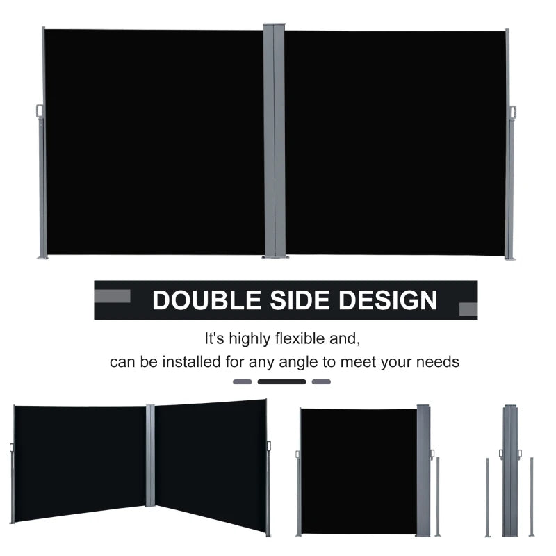 6m x 2m Retractable Black Screen Fence For Sun Protection/Privacy