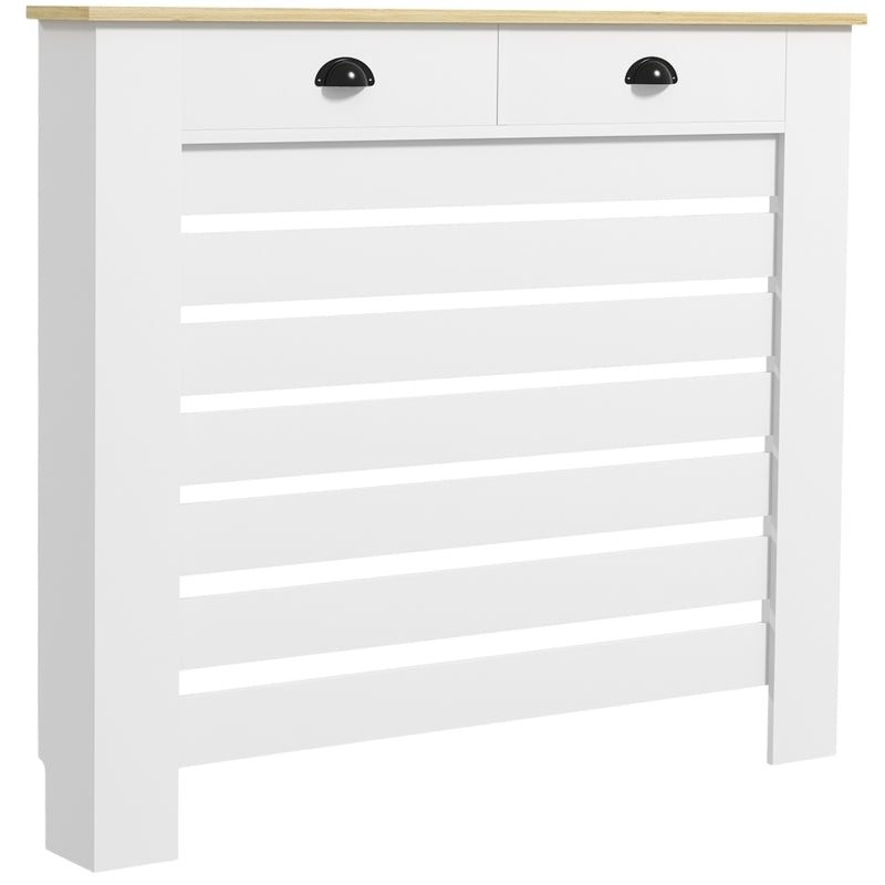 Elegant White Radiator Cover with Drawer 95.5H x 111Wcm for Home Decor