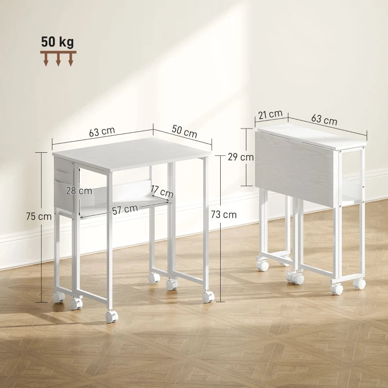 63 cm White Drop Leaf Writing Desk - Compact Home Office Workstation with Versatile Folding Design