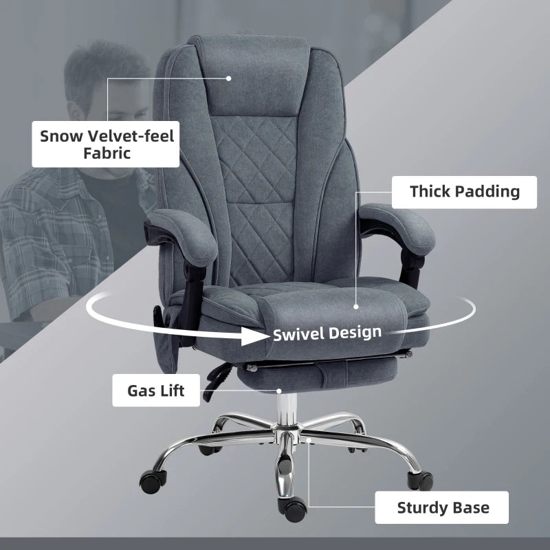 Vinsetto Heated Reclining Massage Office Chair with Adjustable Height & Footrest - Dark Grey Ergonomic Computer Chair