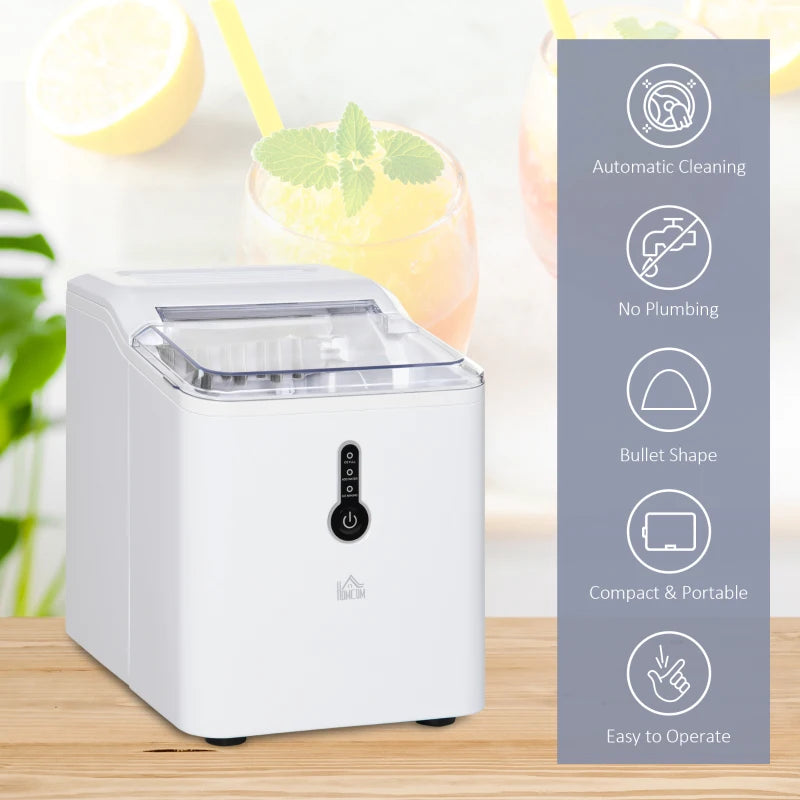 Compact Ice Maker Machine - 1.5L Countertop, Self-Cleaning, 9 Cubes in 8 Mins, 12kg/24hrs, No Plumbing, White