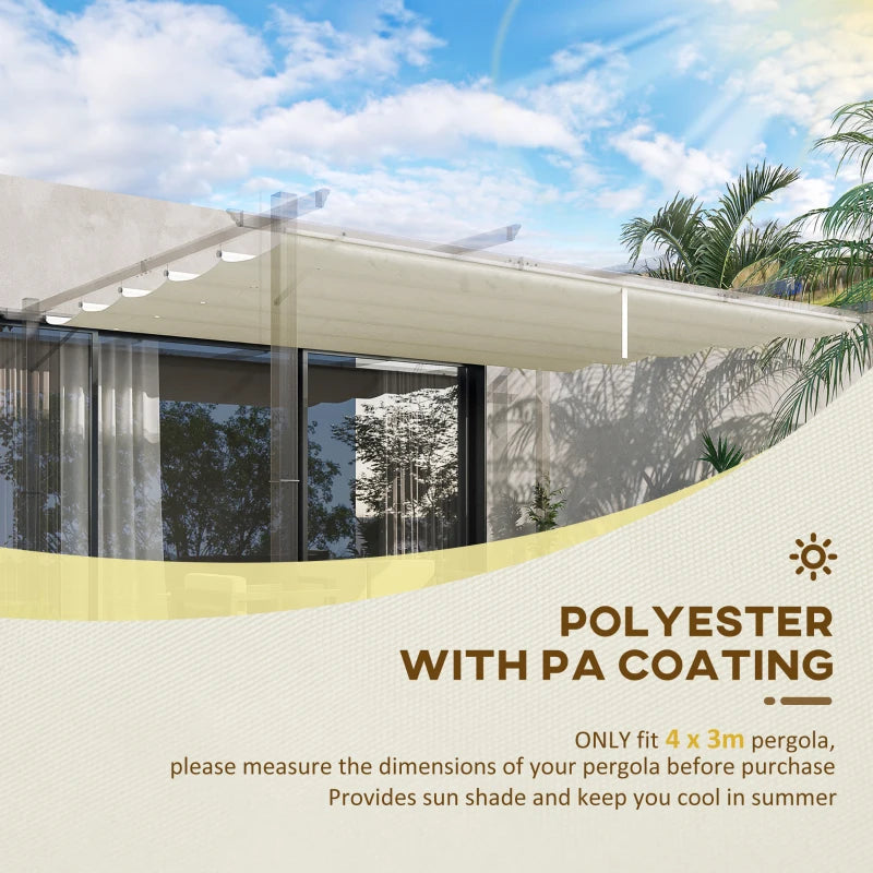 Retractable Cream White Shade Cover Canopy for 4 x 3 m Pergola - Replacement Roof