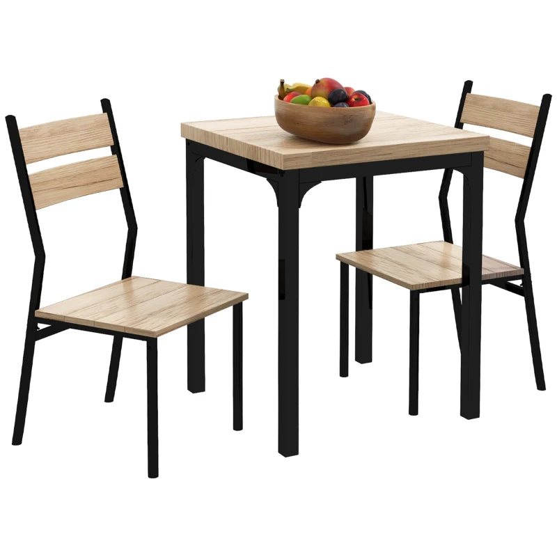 Minimalist 3-Piece Dining Set - Compact Light Wood Grain Table and Chairs for Small Spaces