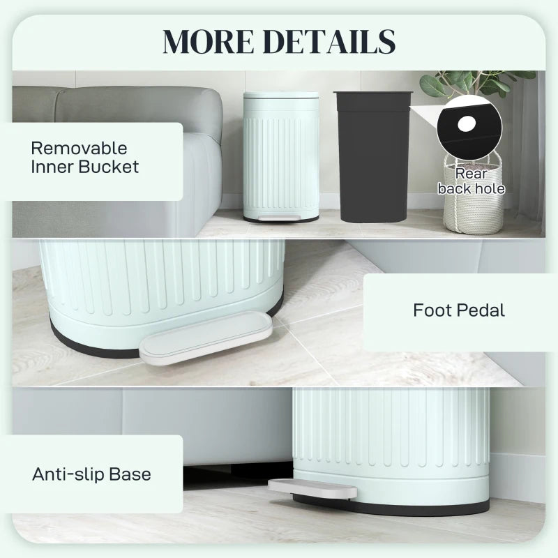 Light Green 30L Metal Kitchen Bin with Soft-Close Lid - Stylish & Durable Waste Container for Home & Office