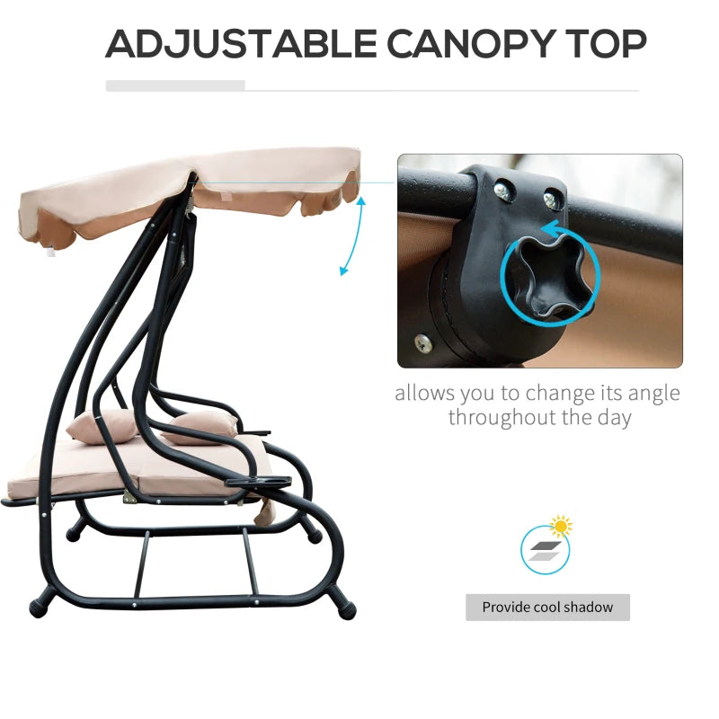 Beige Water-Resistant 3-Seater Swing Chair with Cup Holder