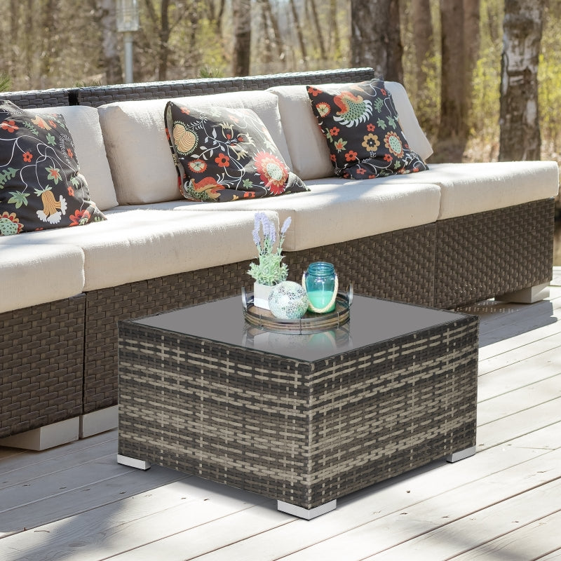 Dark Grey Square Rattan Table with Glass Top