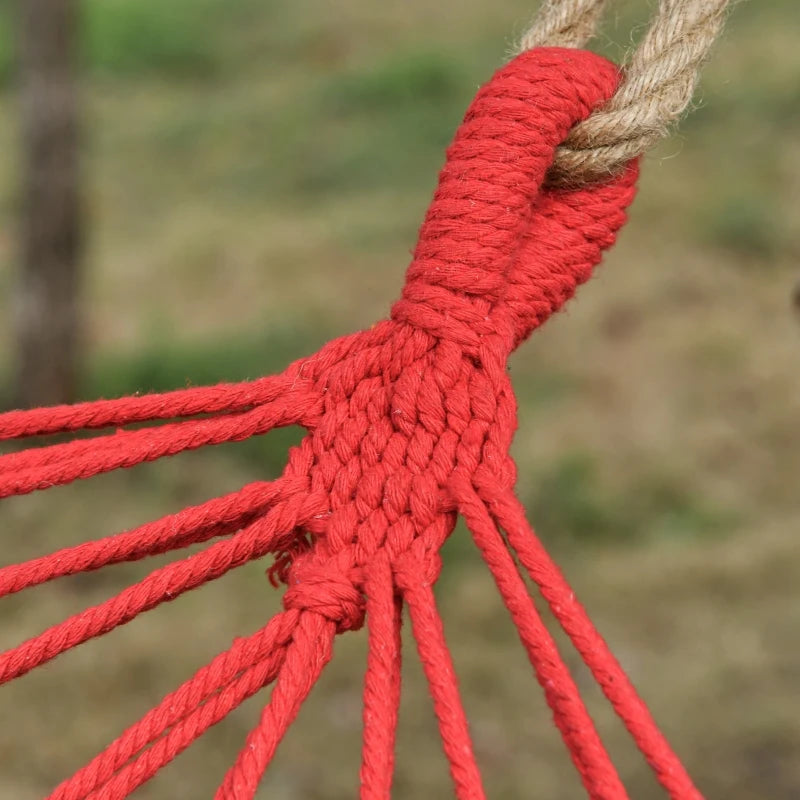 Portable Cotton Hammock Swing Chair with Headrest & Side Pocket - Blue