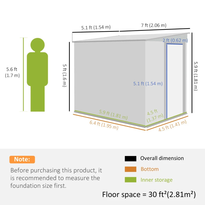 7ft x 5ft Galvanised Metal Shed with Sliding Door - Durable Dark Grey Outdoor Storage Solution