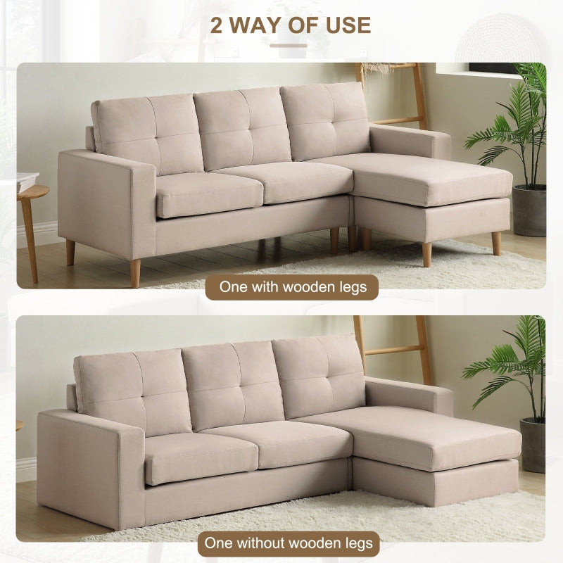 6.5ft 3-Seater Sofa Bed with Removable Footrest, Solid Wood Frame, Beige, 190x76x84 cm