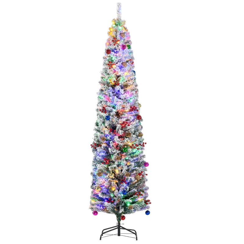 7ft Snowy Artificial Christmas Tree with Lights, Pine Cones & Decorations - Perfect Holiday Home Decor